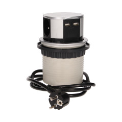 Möbeluttag med 10 cm utdragbart från bordet med USB-laddare och 1,5 m kabel, 3x2P+Z, 2xUSB.