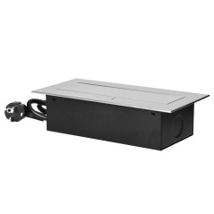 Infällt möbeluttag med platt kant för bänkskiva, 3 uttag 2P+Z (Schuko) och 1,5m kabel (3x1,5mm²), silverfärgad. |…