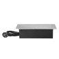Infällt möbeluttag med platt kant för bänkskiva, 3 uttag 2P+Z (Schuko) och 1,5m kabel (3x1,5mm²), silverfärgad.