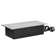 Infällt möbeluttag med platt kant för bänkskiva, 3 uttag 2P+Z (Schuko) och 1,5m kabel (3x1,5mm²), silverfärgad. |…