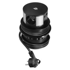 Möbeluttag med 10 cm utdragbart från bordet med trådlös laddning, USB-laddare och 1,5 m kabel, 3x2P+Z, Qi 1.2.4 max. 10W, USB…