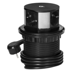 Möbeluttag med 10 cm utdragbart från bordet med trådlös laddning, USB-laddare och 1,5 m kabel, 3x2P+Z (Schuko), Qi 1.2.4 max…