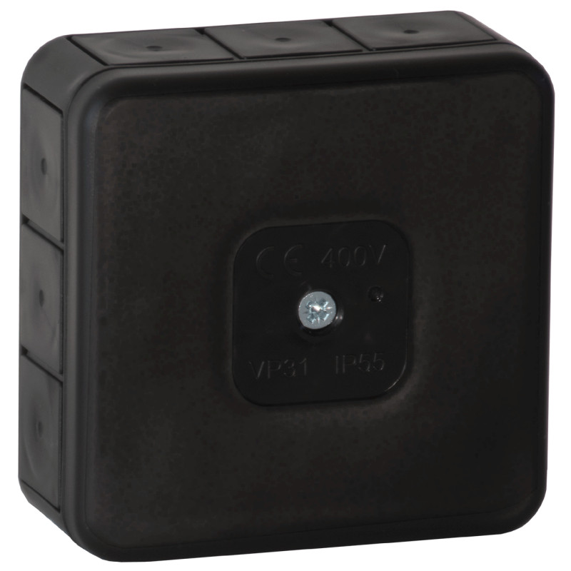 Burk för PRO, IP55, 400V, 12 gummitätningar, 85x85x37mm, svart, 60 st.