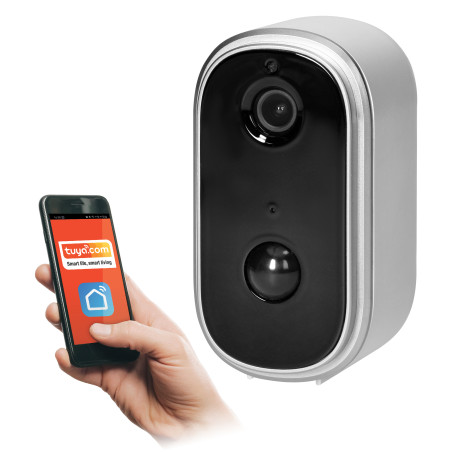 Trådlös extern IP-kamera med WiFi-kommunikation med smartphone med Tuya-app, IP65, intercom, minne