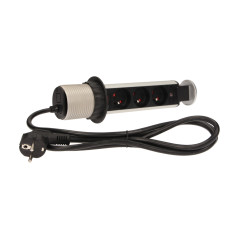 Möbeluttag med 6 cm utdragbart från bordsskivan med lås och 1,8 m kabel, 3x2P+Z.