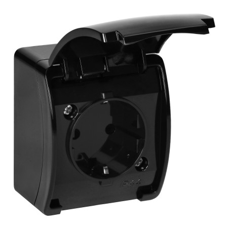 Utomhus eluttag enkel 2P+Z Schuko AQUATIC, IP44, svart