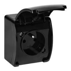 Utomhus eluttag enkel 2P+Z AQUATIC, IP44, svart | HandlaSmidigt.se