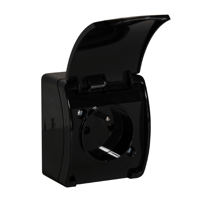 Enkeluttag 2P+Z AQUATIC, IP44, svart, 10 st.