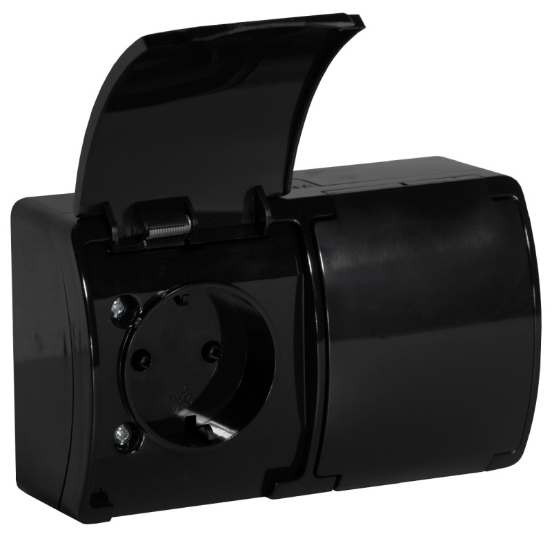 Dubbel vägguttag 2x2P+Z Schuko AQUATIC, IP44, svart, 10 st.