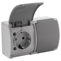 Dubbel Schuko-uttag 2x2P+Z AQUATIC, IP44, grå-grafit, 10 st.