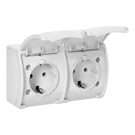 Dubbel vägguttag 2x2P+Z Schuko AQUATIC, IP44, vit | HandlaSmidigt.se