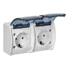 Dubbel uttag 2x2P+Z Schuko AQUATIC, IP44, vit dimmad