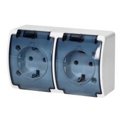 Dubbel uttag 2x2P+Z Schuko AQUATIC, IP44, vit dimmad | HandlaSmidigt.se