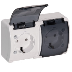 Dubbeluttag 2x2P+Z Schuko AQUATIC, IP44, vit dimmad, 10 st. | HandlaSmidigt.se
