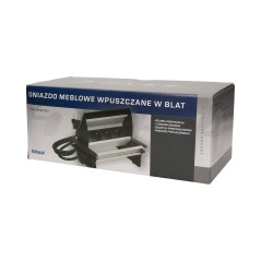 Möbeluttag infällt i bordsskivan med dammborste och 1,8m kabel, 3x2P+Z