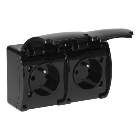 Dubbel vägguttag 2x2P+Z AQUATIC, IP44, svart | HandlaSmidigt.se