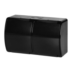 Dubbel vägguttag 2x2P+Z AQUATIC, IP44, svart | HandlaSmidigt.se