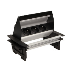 Möbeluttag infällt i bordsskivan med dammborste och 1,8m kabel, 3x2P+Z