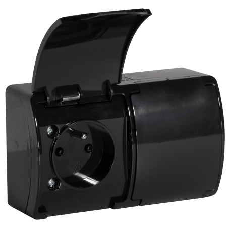 Dubbel uttag 2x2P+Z AQUATIC, IP44, svart, 10 st.