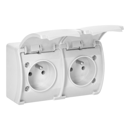 Dubbel uttag 2x2P+Z AQUATIC, IP44, vit