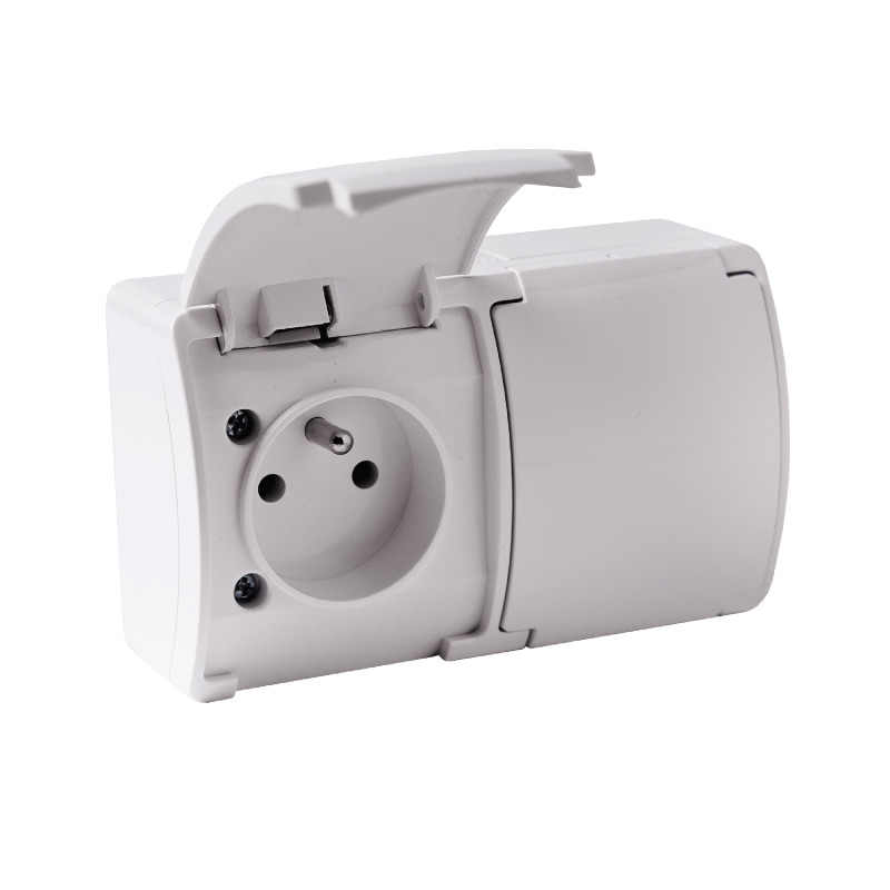 Dubbel uttag 2x2P+Z AQUATIC, IP44, vitt, 10 st.