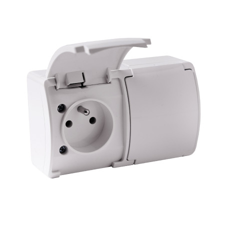 Dubbel uttag 2x2P+Z AQUATIC, IP44, vitt, 10 st. | HandlaSmidigt.se