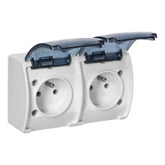 Dubbeluttag 2x2P+Z AQUATIC, IP44, vit rökt