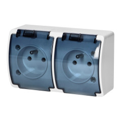 Dubbeluttag 2x2P+Z AQUATIC, IP44, vit rökt | HandlaSmidigt.se