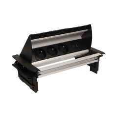 Möbeluttag infällt i bordsskivan med dammborste, USB-laddare och 1,8 m kabel, 3x2P+Z, 2xUSB.