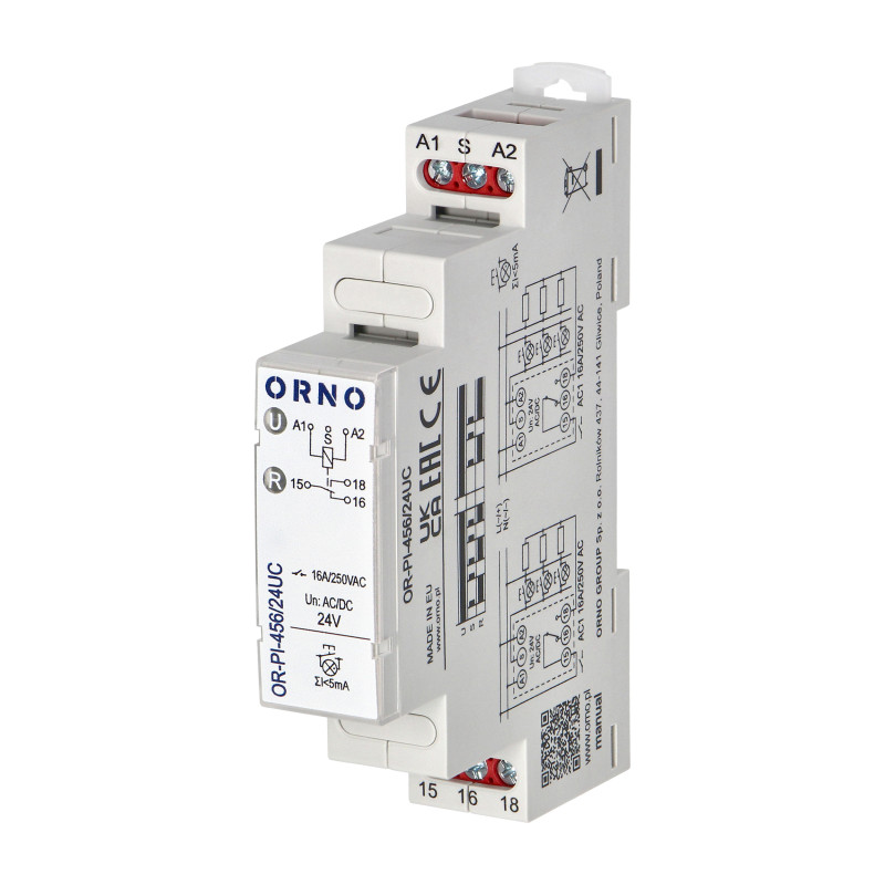 Installationsrelä bistabil 24 VAC/DC, 16A
