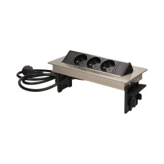 Möbeluttag infällt i bänkskivan i nickelpläterat hölje med 1,8 m kabel, 3x2P+Z