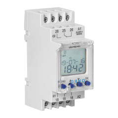 Elektronisk astronomisk och tidsprogrammerare, 100 program, 3 språk i menyn, 2 reläutgångar max. 16A/230V, bredd |…