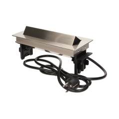 Möbeluttag infällt i bänkskivan i nickelpläterat hölje med 1,8 m kabel, 3x2P+Z