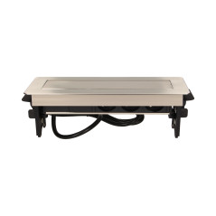 Möbeluttag infällt i bänkskivan i nickelpläterat hölje med USB-laddare och 1,8 m kabel, 3x2P+Z, 2xUSB.