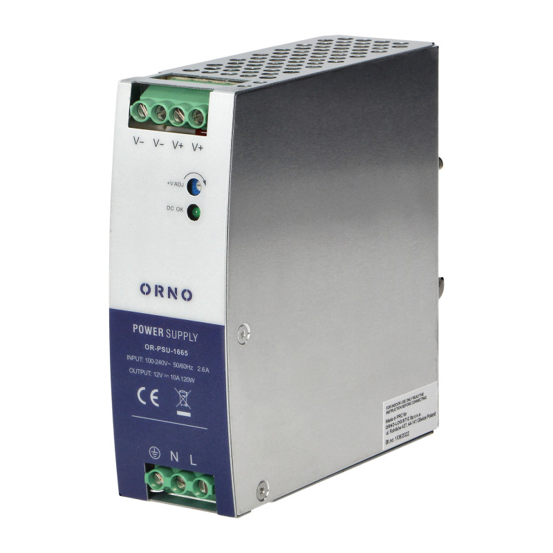 Industriell DIN-skena strömförsörjning, 12VDC 10A 120W, metallhölje