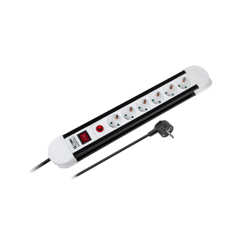 Nätverkslist Rebel med 6 tyska uttag, 5m kabel (3x1,5mm)