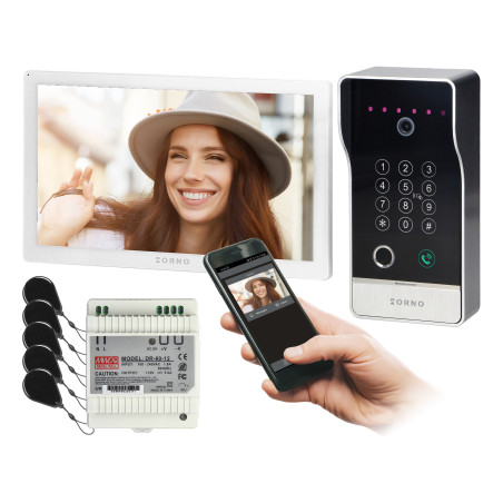 Jag översätter från polska till svenska:
GUARDO enkelhusvideodörrtelefonset med fingeravtrycksläsare, närhetsläsare, kodlås…