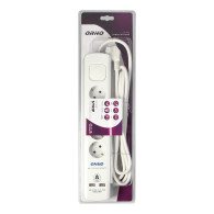 Överspänningsskydd, 4 uttag 2P+Z (Schuko), kabel 3x1,0mm2, 3m, med tvåvägs belyst strömbrytare. 16A/230 VAC, O