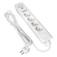 Överspänningsskydd, 4 uttag 2P+Z (Schuko), kabel 3x1,0mm2, 3m, med tvåvägs belyst strömbrytare. 16A/230 VAC, O