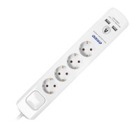 Överspänningsskydd, 4 uttag 2P+Z (Schuko), kabel 3x1,0mm2, 3m, med tvåvägs belyst strömbrytare. 16A/230 VAC, O