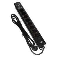Överspänningsskydd, 8 uttag 2P+Z (Schuko), kabel 3x1,5mm2, 3m, med tvåvägs belyst strömbrytare. 16A/230 VAC, Oc