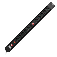 Strömskena, 10 uttag 2P+Z, kabel 3x1,5mm2, längd 1,5m, 2xUpplyst tvåvägsströmbrytare, Termisk strömbrytare. 16A/2