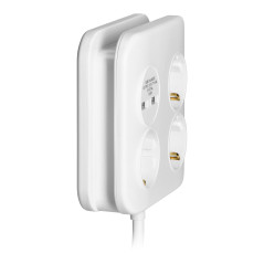 Kvadratisk strömskena med USB-laddare 3x2P+Z (Schuko), 2xUSB-A, kabel 3x1,5mm2, 1,4m