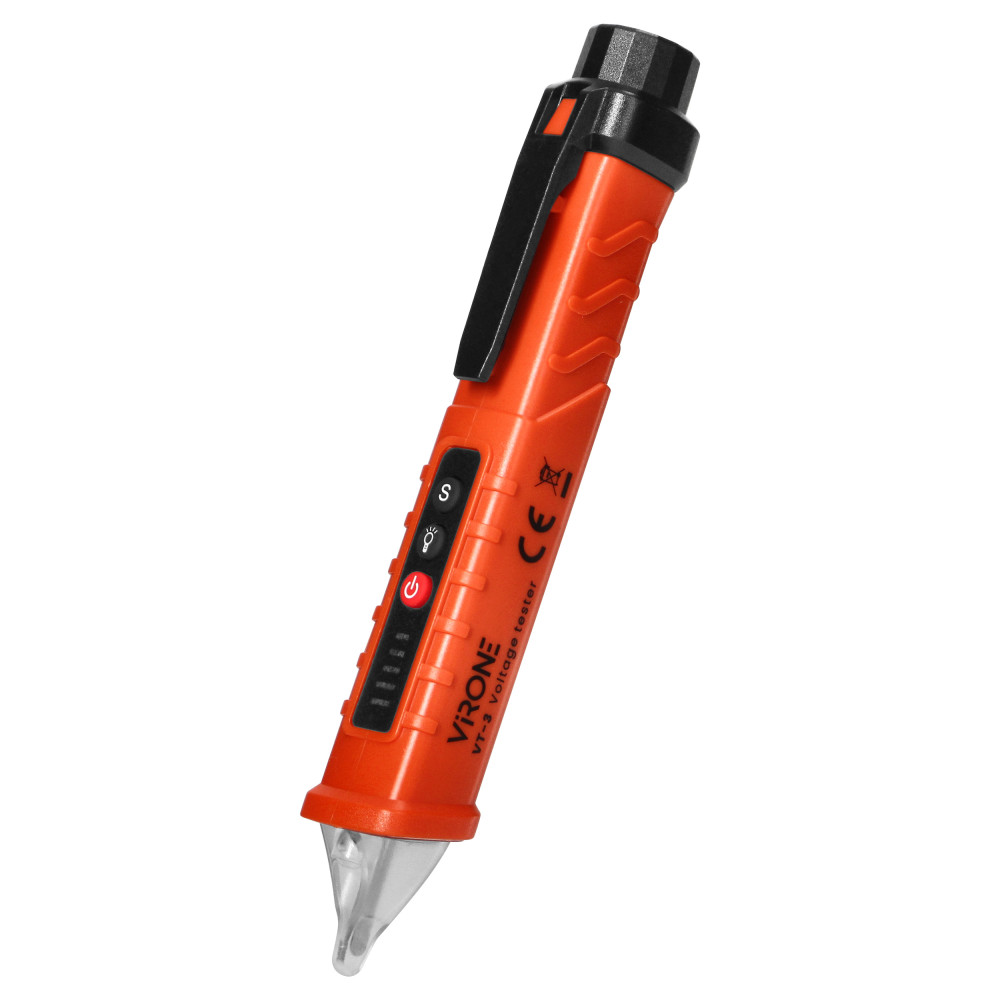 Induktiv spänningsprovare med ficklampa, 12-1000V AC/DC, orange Induktiv spänningsprovare med ficklampa, 12-1000V AC/DC, orange
