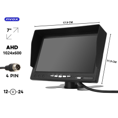 Bilskärmsmonitor 7 tum för bil med 2 AHD-kameror, 4-stiftsanslutning, 12V 24V.