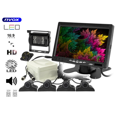 Bilskärmen LCD på 7 tum med stöd för upp till 2 kameror och parkeringssensorer.