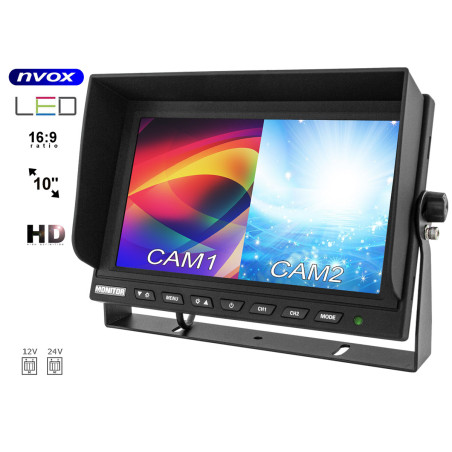 Monitor lcd 9 tum med stöd för upp till 2 kameror 4-pin 12v 24v.