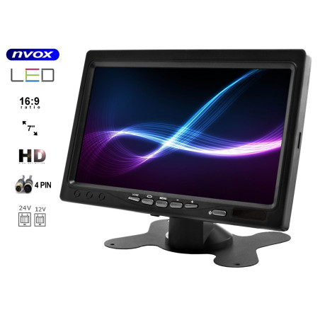 Bilskärmsmonitor på 7 tum för bil med stöd för upp till 2 kameror och parkeringssensorer.