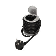Gniazdo meblowe ?6cm wpuszczane w blat z pokrywką, ładowarką USB i przewodem 1,8m, 1x2P+Z, 1xUSB