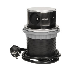 Möbeluttag med 10 cm utdragbart från bordsskivan med 1,5 m kabel, 4x2P+Z, rostfritt stål.